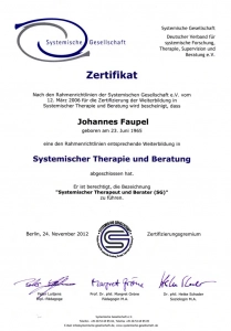 Zertifikat Systemische Gesellschaft Johannes Faupel